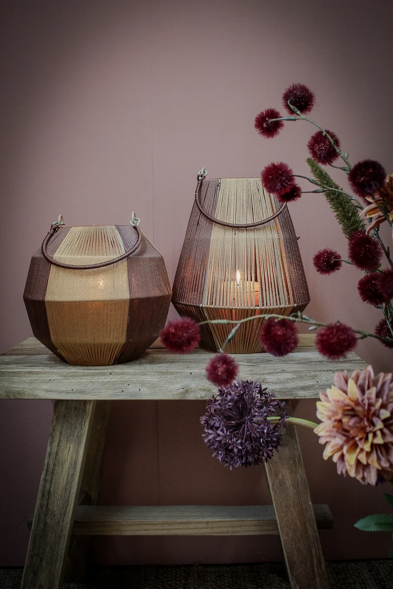 pc. 1 fabric lantern/hanging brown/gold 20x24 cm