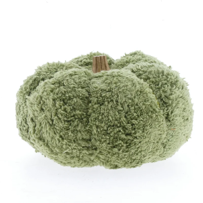 Stoffen pompoen in crewel-stijl met houten steel 20x15cm L.Green