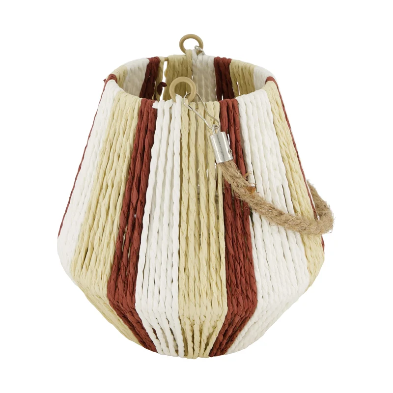 Laterne rund Papierseil mit Glas 18x18x18cm Natur/Rot
