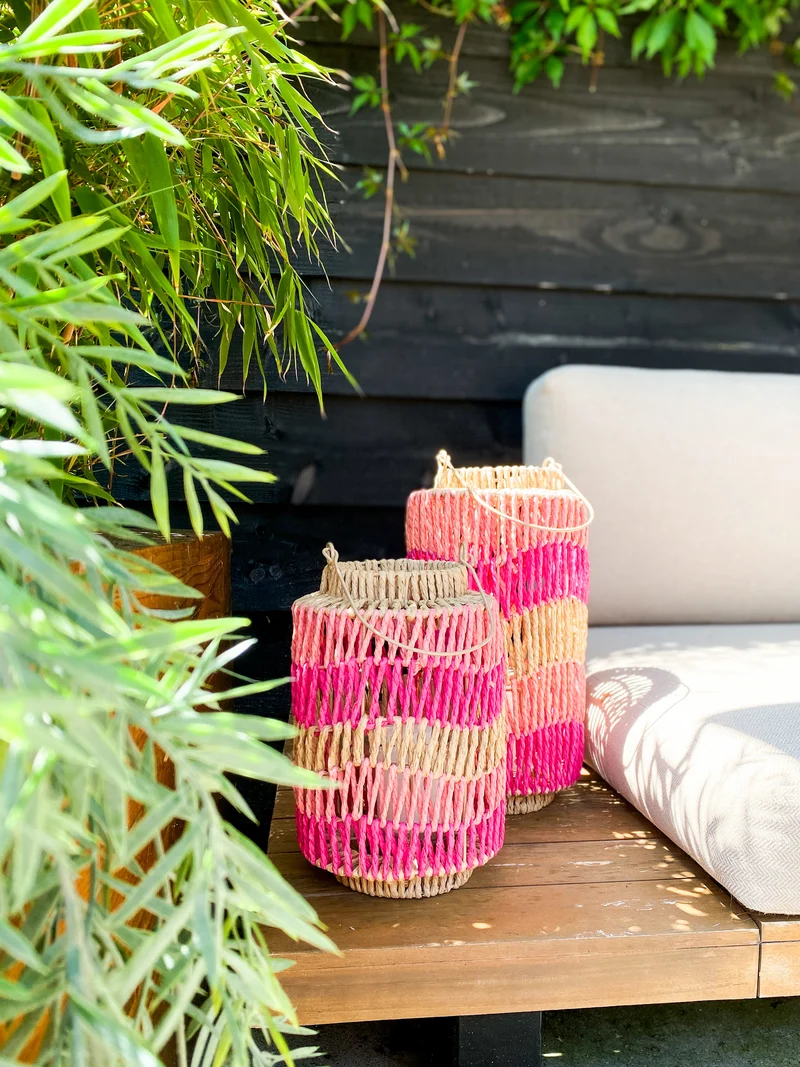 Laterne Papierseil mit Glas 17.5x17.5x26cm Pink Mix