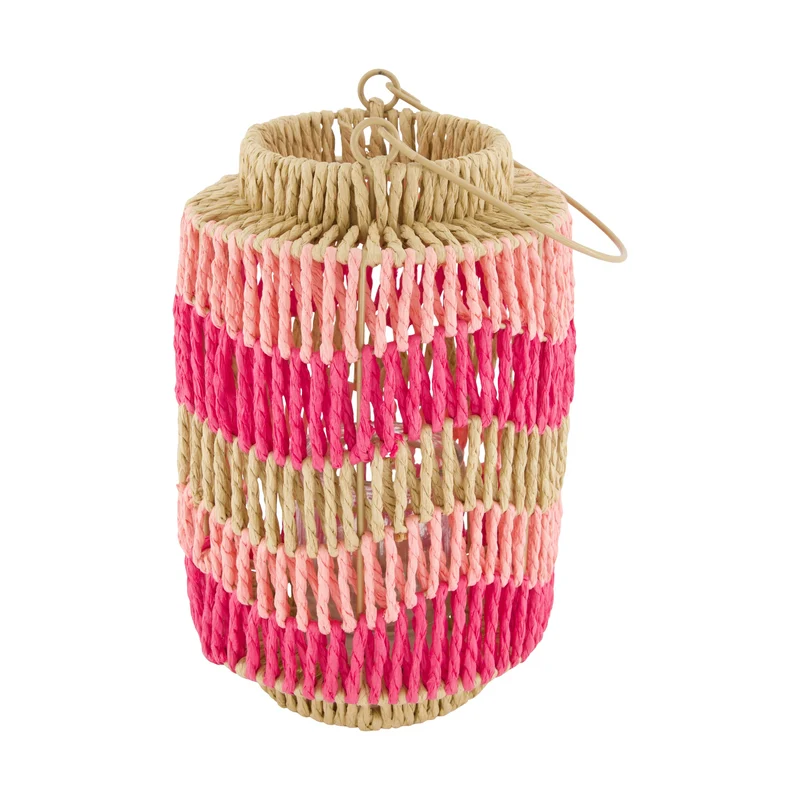 Laterne Papierseil mit Glas 17.5x17.5x26cm Pink Mix