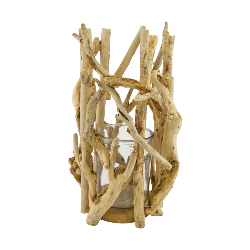 Laterne Holz antik mit Glas 24x24x38cm Gebleicht