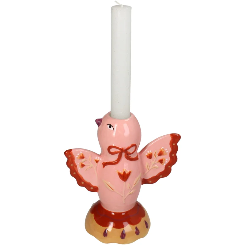 Candle Stick Vogel Dolomit Multi 14x8,5x16cm pink