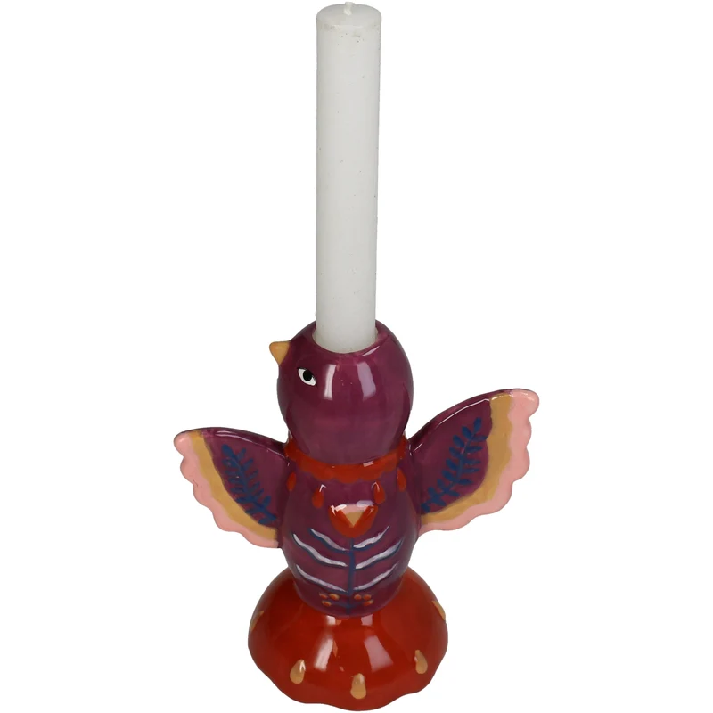 Candlestick Vogel Dolomit Multi 14x8,5x16cm lila