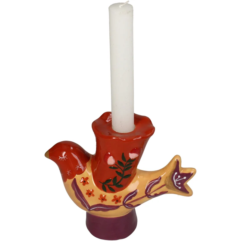 Kerzenständer Vogel Dolomit Multi 16x6x14cm rot/lila