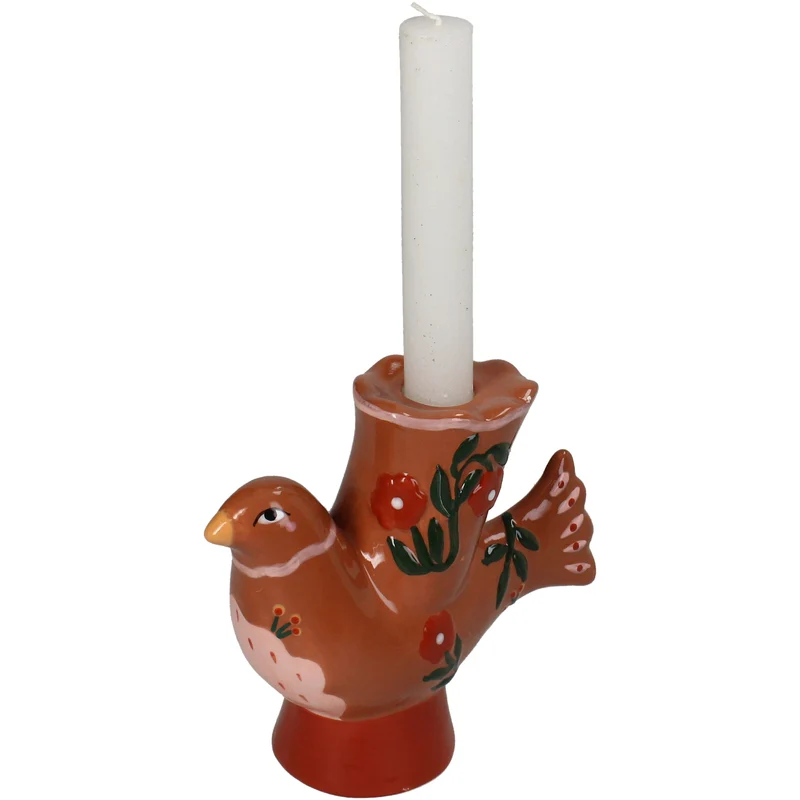 Candle Stick Bird Dolomit Multi 16x6x14cm terra
