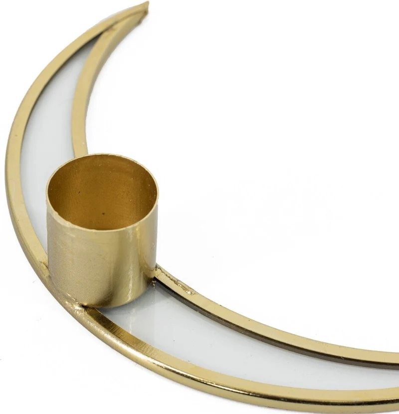 Kandelaar Maan glas/metaal 3x14x2,5×8,5cm goud