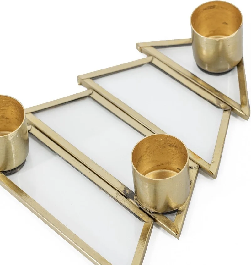 Kaarsenstandaard Boom glas/metaal 3x13x11x2,5cm goud