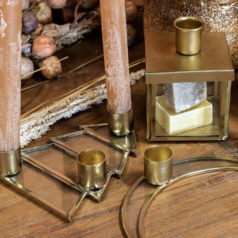 Kaarsenstandaard Boom glas/metaal 3x13x11x2,5cm goud