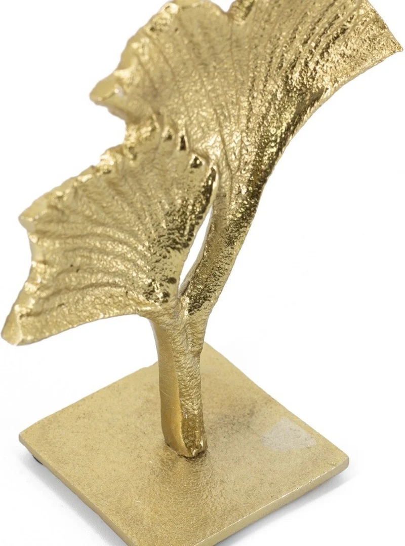 Ginko blad deco op voet aluminium 10,5x9x4,5cm goud