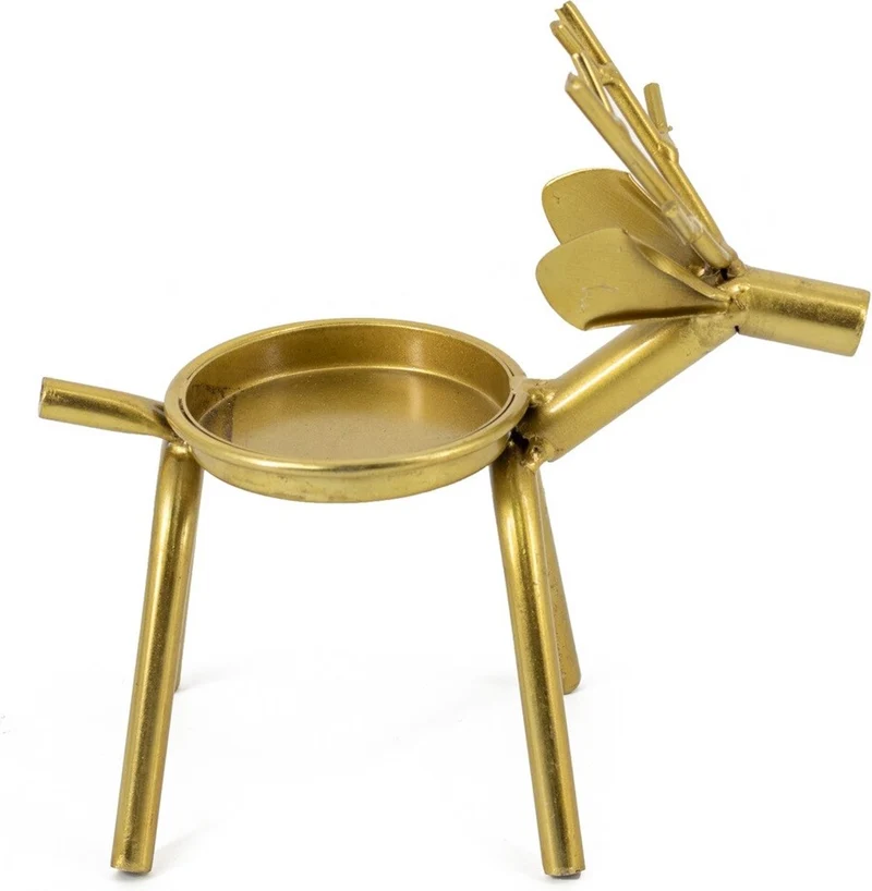 Waxinelichthouder Hert metaal 16x16x8cm goud