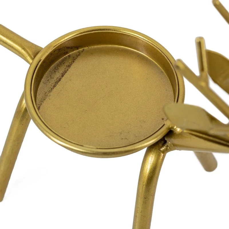 Waxinelichthouder Hert metaal 16x16x8cm goud