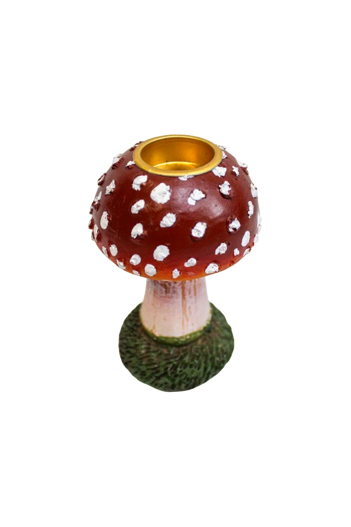 PADDENSTOEL BOL KANDELAAR 6.5X6.5X10 CM - POLYESTER