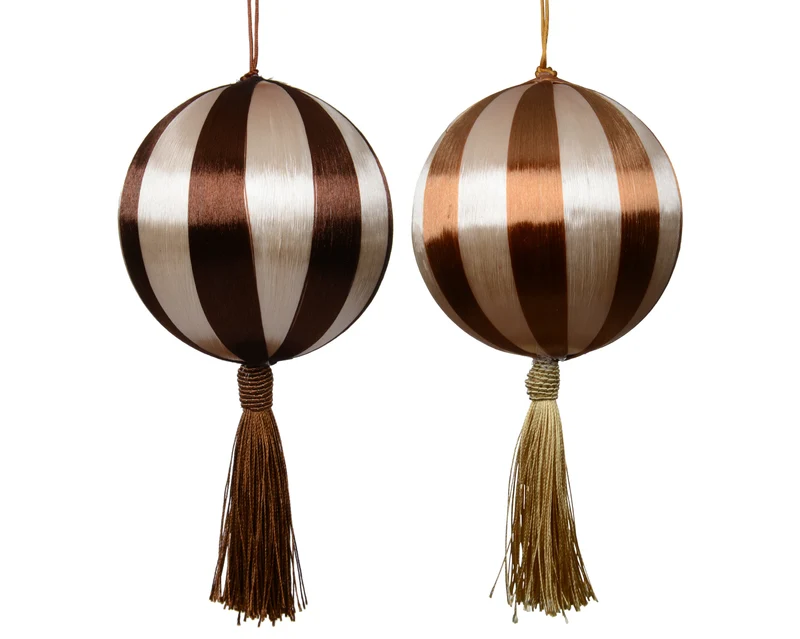 Kerstbal foam thread tassel 2 kleuren assortie bruin/kleur(en) D.10cm