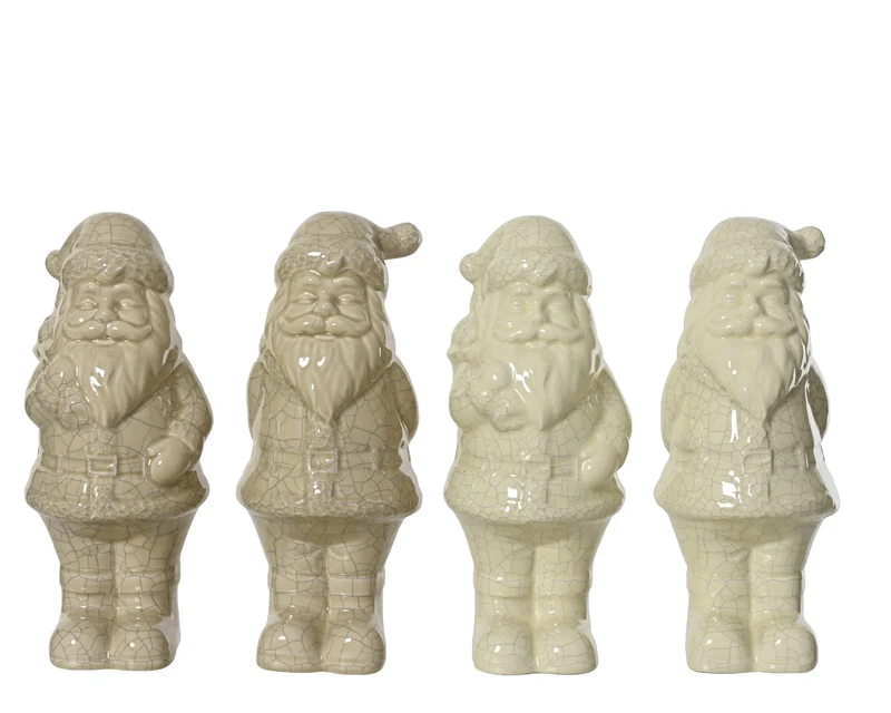 Kerstman dolomiet 4 assortie Wit/Taupe D15 H35cm