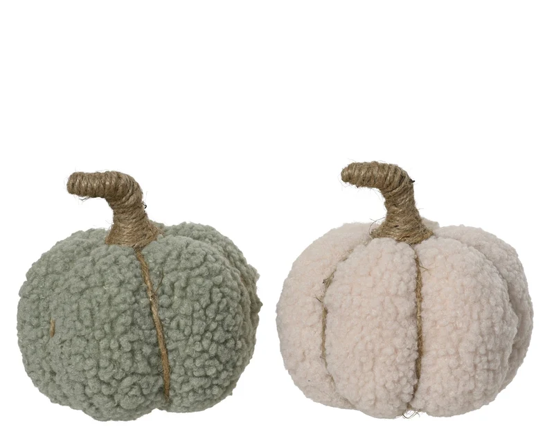 Pompoen polyester 2 assortie groen/wit D16 H18cm