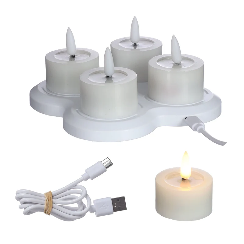 Led oplaadbare theelicht wax set 4 w.USBc-kabel