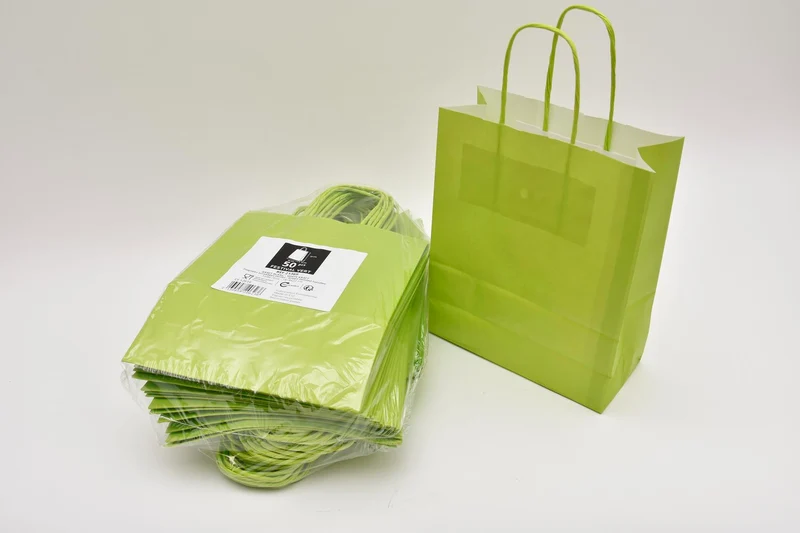 Tragetasche Lime kraft 18+8x22cm a 50 Stück gedrehter Griff