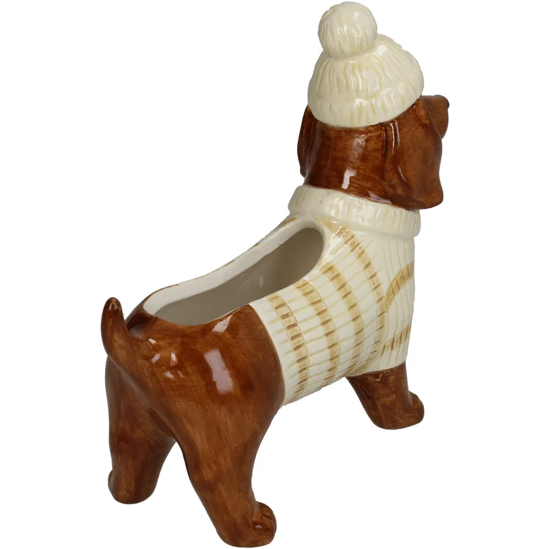 Planter Dachshund Dolomite Brown 19.5x7,2x17cm