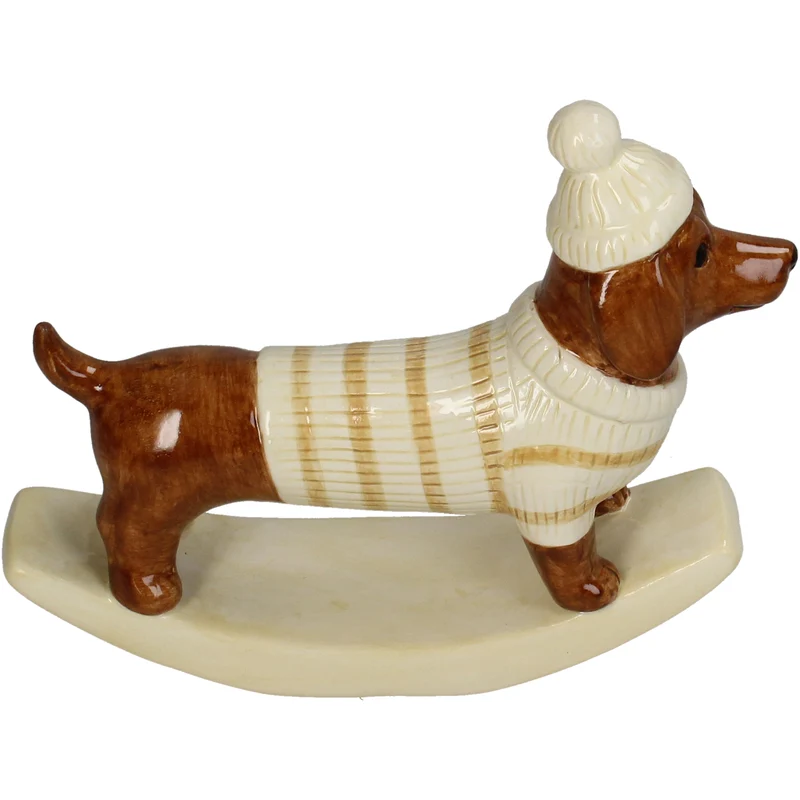 Ornament Rocking Dachshund Dolomite Brown 17x5.5x14cm