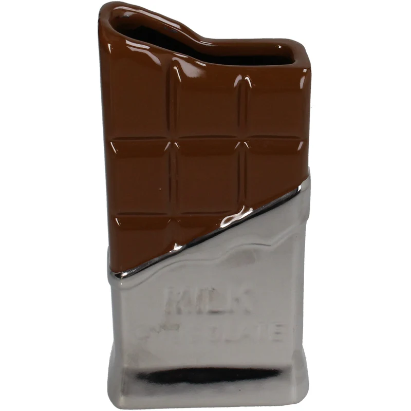 Vase Milk Chocolate Fine Earthenware Silver 10x5x19.5cm