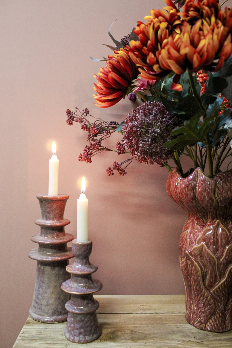 Candle Stick Stoneware Terra 11.5x11.5x27cm