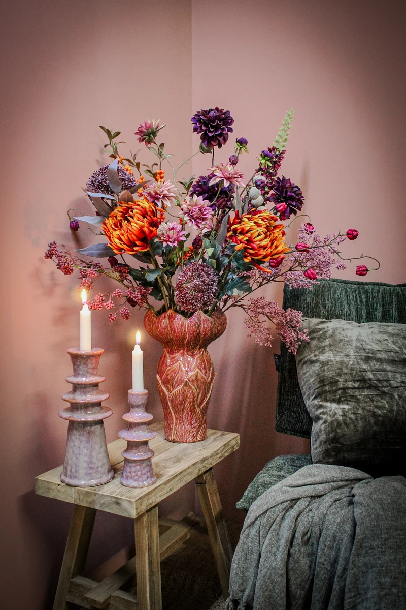 Candle Stick Stoneware Terra 11.5x11.5x27cm