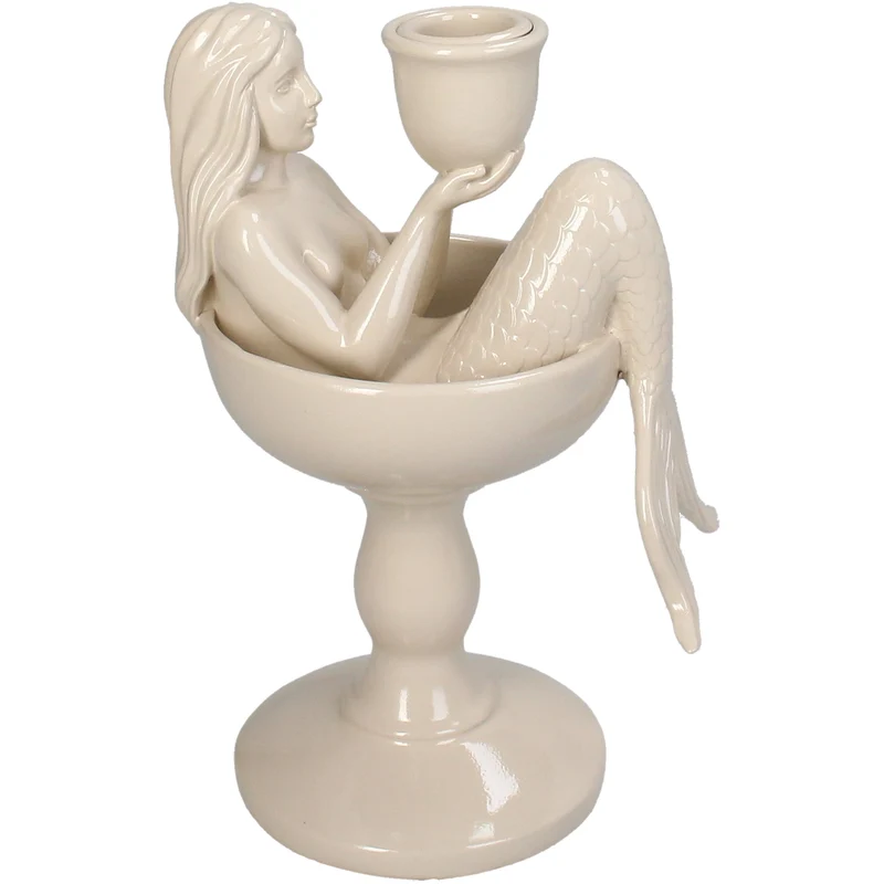 Candle Stick Mermaid Polyresin Beige 12x9.5x19.5cm