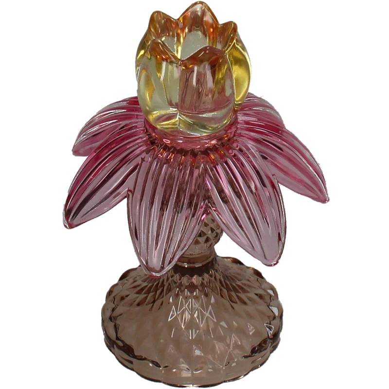 Candle Stick Flower Glass Multi 11x11x15.5cm