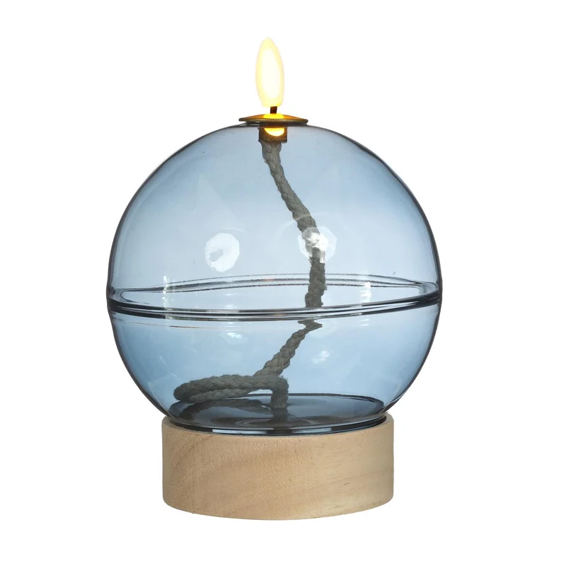 Led olielamp glas h16,5 Ø12 cm donkerblauw met timer