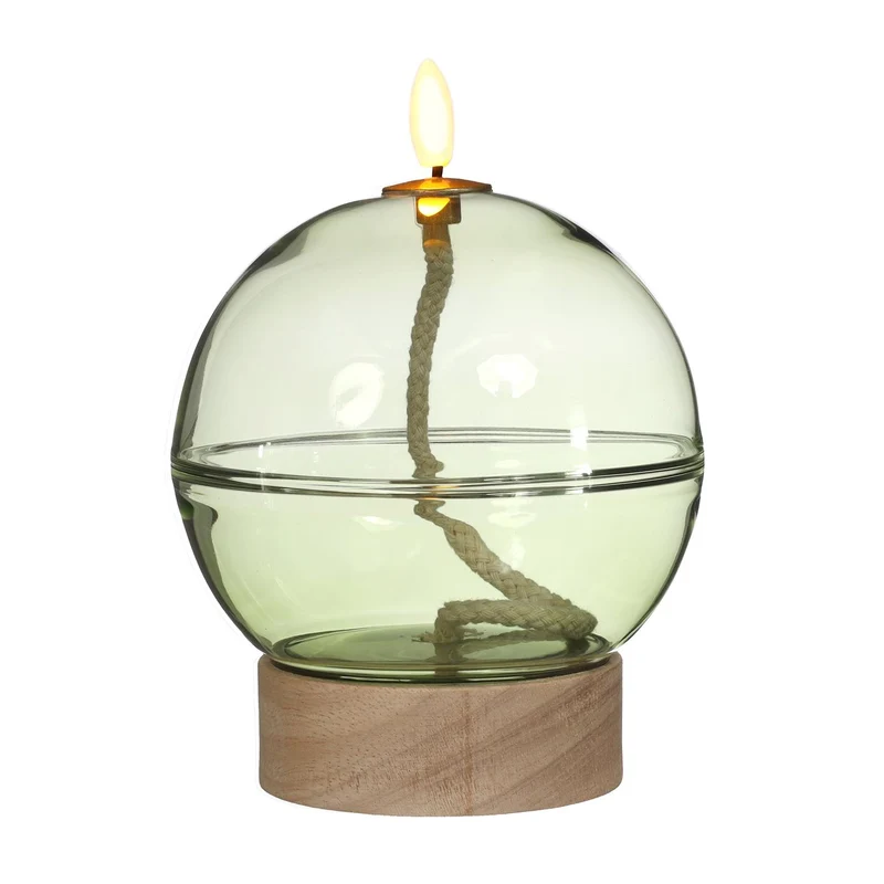 Led olielamp glas h16,5 Ø12 cm lichtgroen met timer
