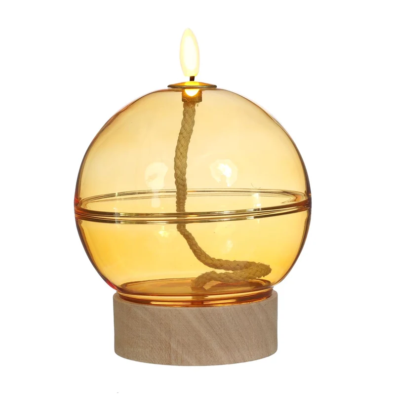 Led olielamp glas h16,5 Ø12 cm oker met timer