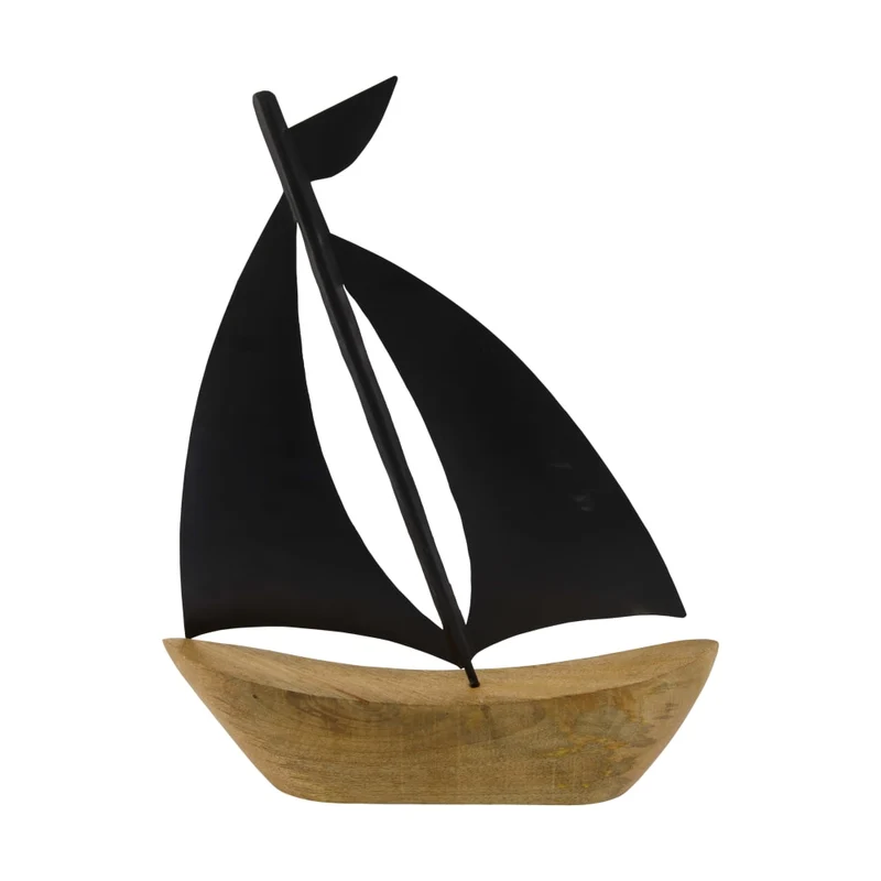 Boot aus Mangoholz mit Metall, 38 x 5 x 48 cm, Natur/Schwarz