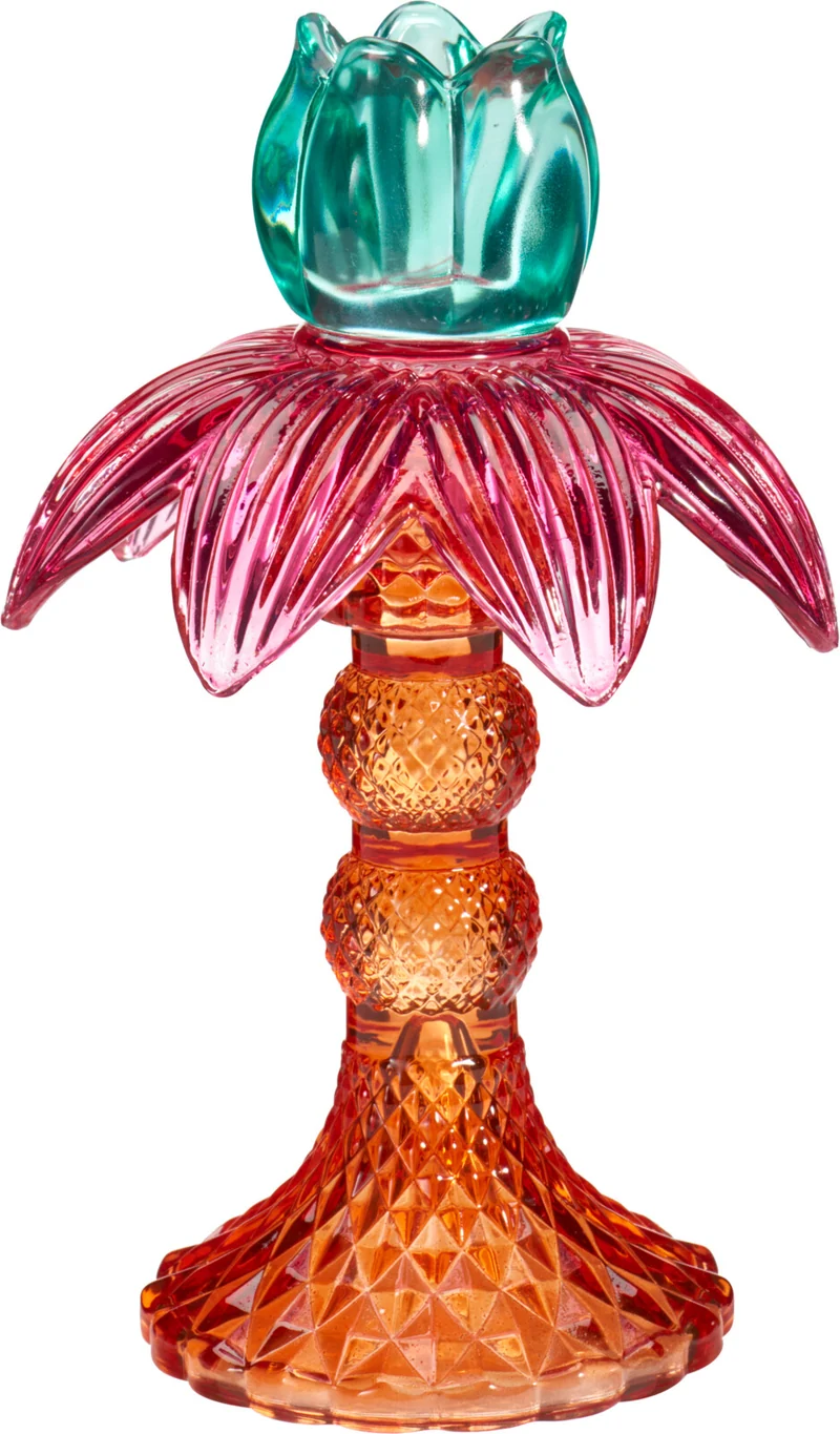 KANDELAAR GLAS PALMBOOM D11,3 H17,5CM 2 ASSORTIE KLEUREN