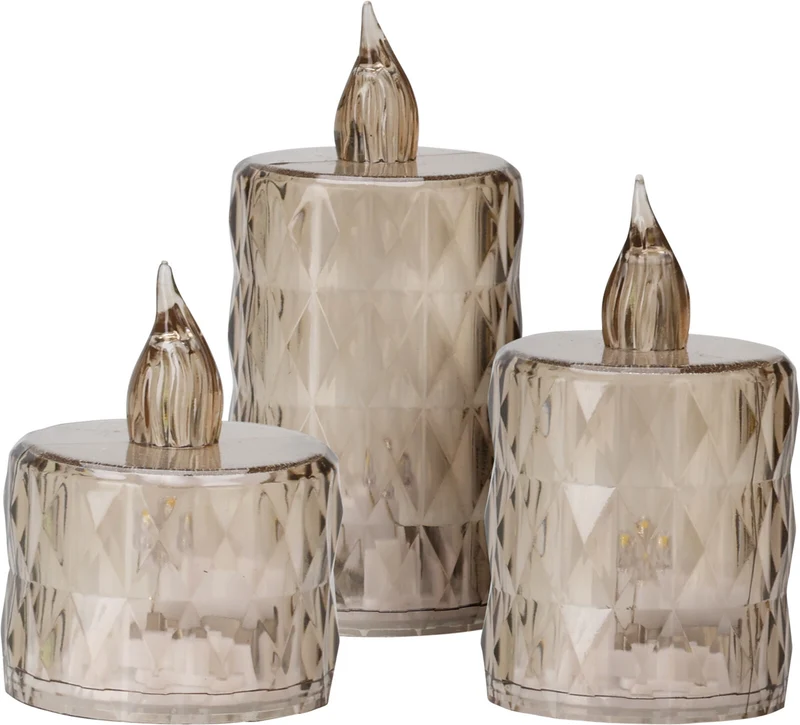 SET/3 KAARSJE MET LED STREEP DESIGN D3,8 H5/6,5/8CM 4 ASSORTIE KLEUR INCL 3xLR1130 BATTERIJEN