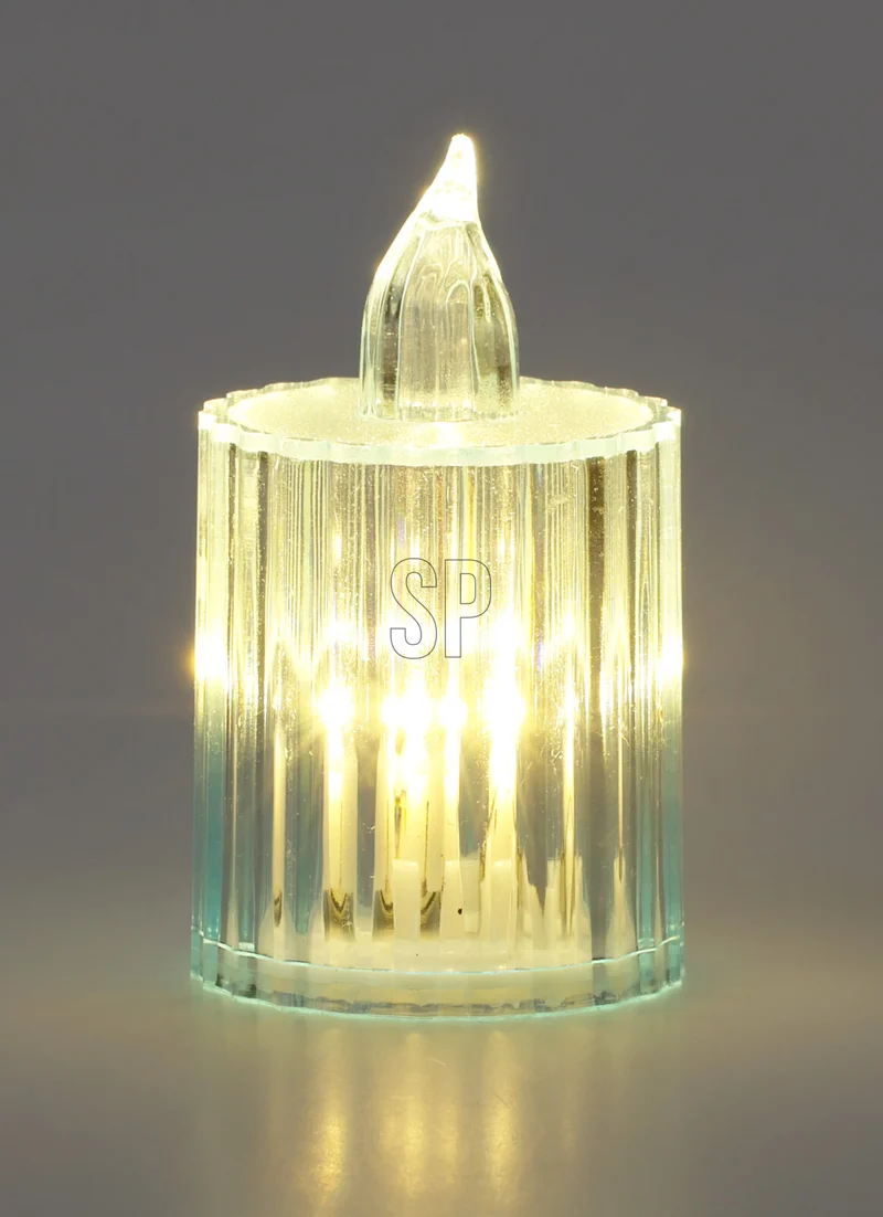 SET/3 KAARSJE MET LED STREEP DESIGN D3,8 H5/6,5/8CM 4 ASSORTIE KLEUR INCL 3xLR1130 BATTERIJEN