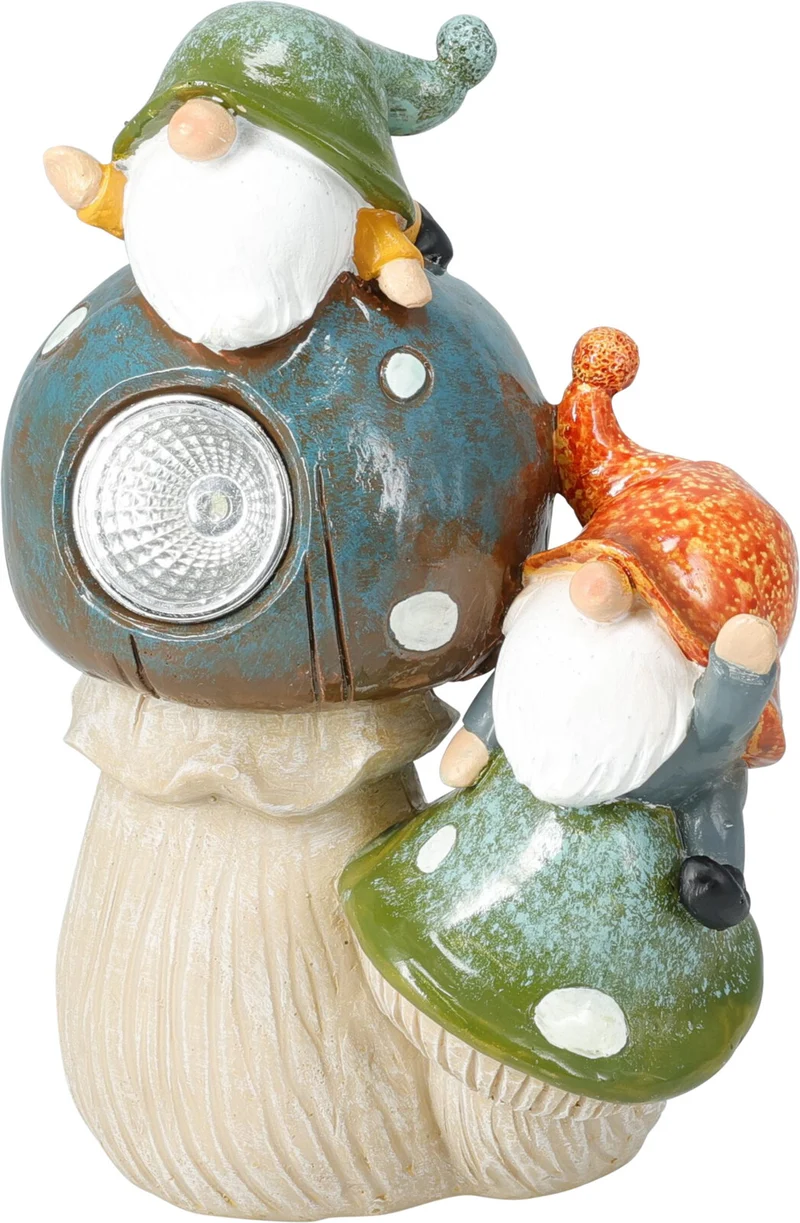GNOME POLYESTER OP PADDENSTOEL 15x9,2x18,8CM 3 ASSORTIE