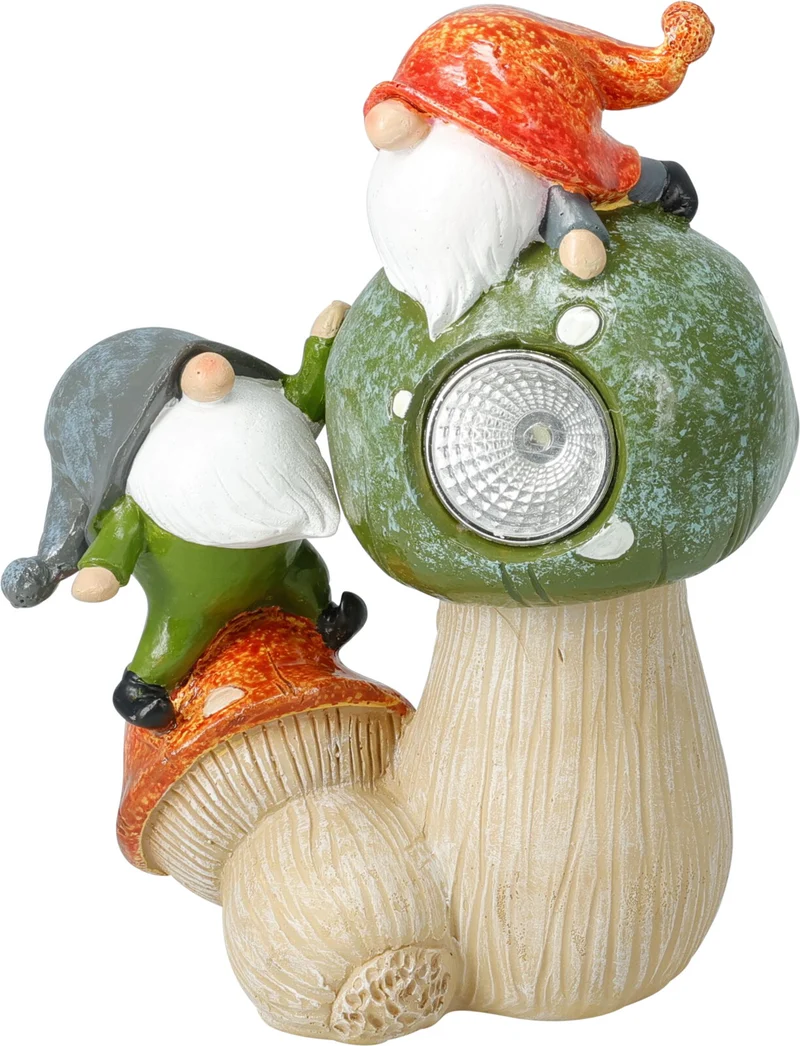 GNOME POLYESTER OP PADDENSTOEL 15x9,2x18,8CM 3 ASSORTIE