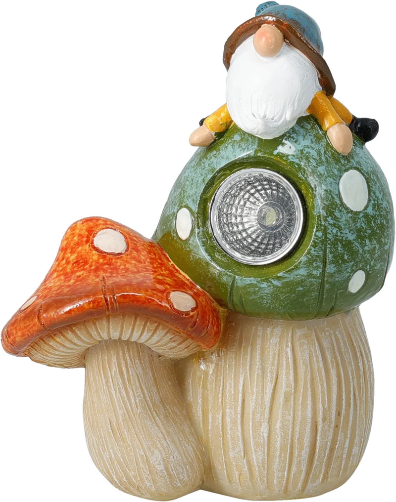 GNOME POLYESTER OP PADDENSTOEL 13,5x10x6CM 3 ASSORTIE