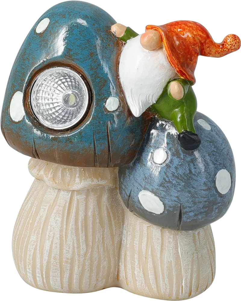 GNOME POLYESTER OP PADDENSTOEL 13,5x10x6CM 3 ASSORTIE