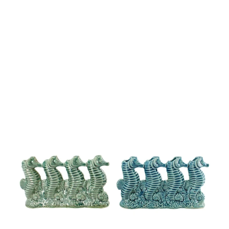 Vase Seepferdchen Keramik 20.8x4.4x12.8cm 2 sortiert Mixed blau