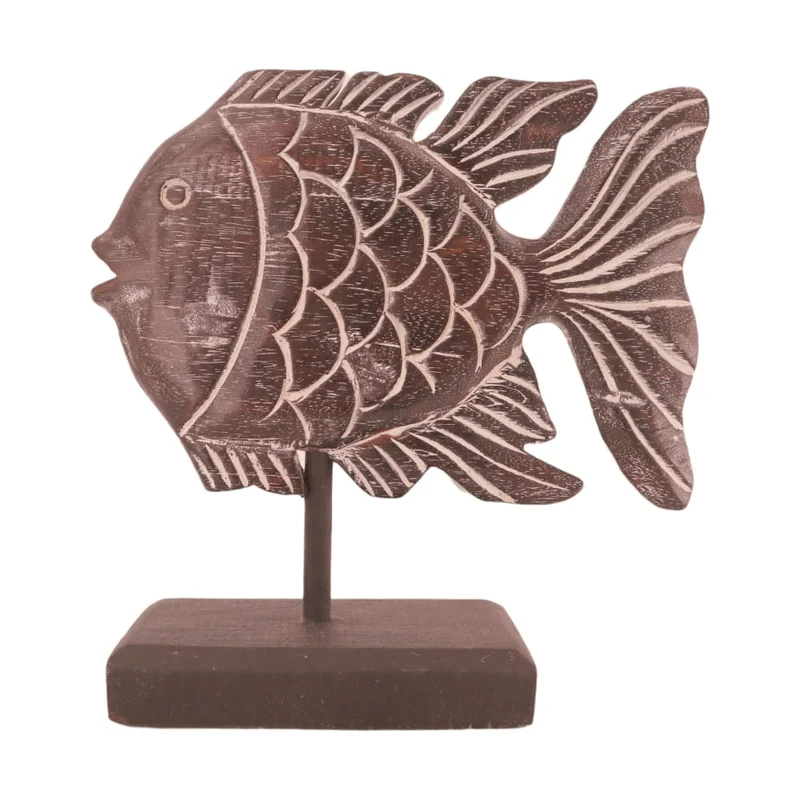 Statue Fisch Albasia Holz 28x9x28cm Dunkelbraun