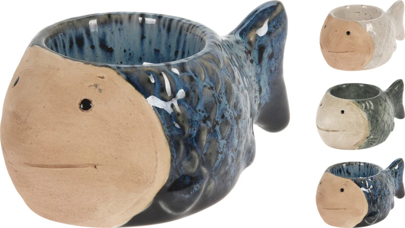 TEELICHTHALTER FISCH PORZELLAN 12,5X8X5,5CM 3FACH SORTIERT