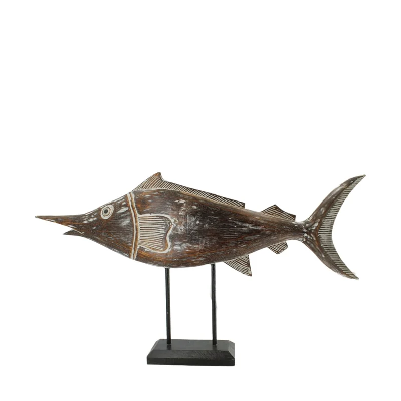 Statue Schwertfisch Albasia Holz auf Stand 95x12x55cm Braun