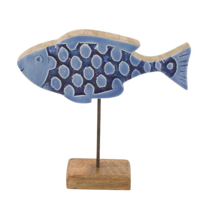 Fisch Mango Holz 18x5x18cm Blau