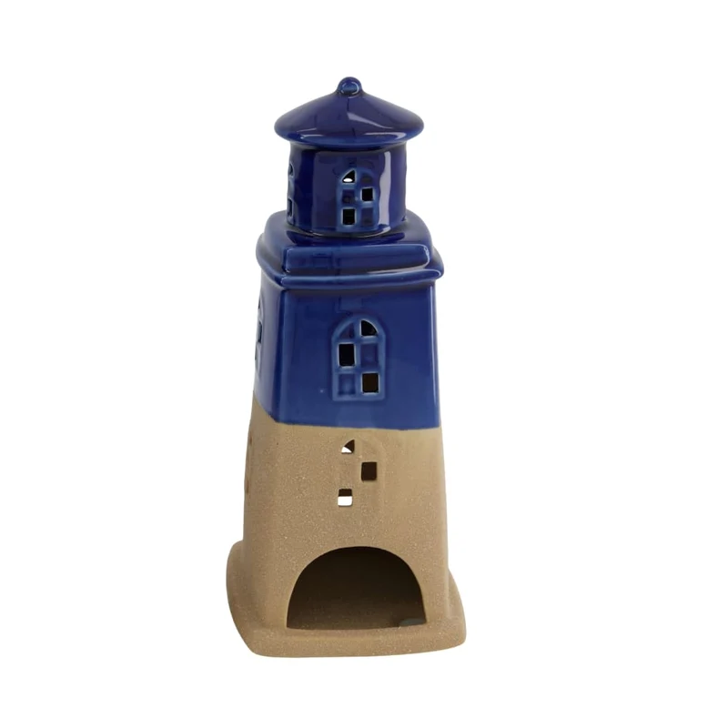 Teelichthalter Leuchtturm Keramik 13x12,7x29,8cm Blau