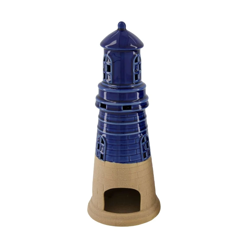 Teelichthalter Leuchtturm Keramik 15x15x37cm Blau
