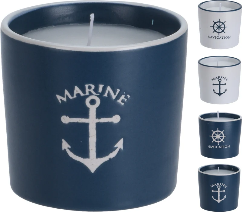 KERZE IM GLAS ''NAVY'' D10 H10CM 4 SORTIERT