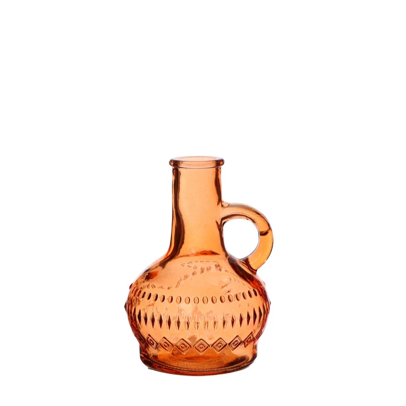 Kleine Glasflasche, H. 10 cm, Ø 6 cm, orange.