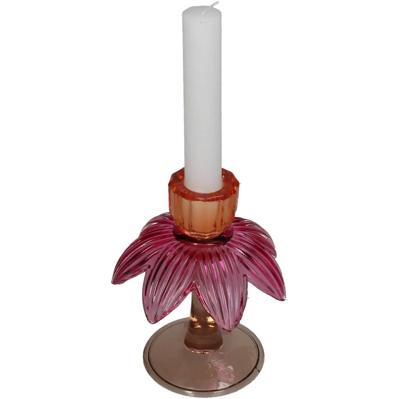 Candle Stick Flower Glas Multi 11x11x14cm